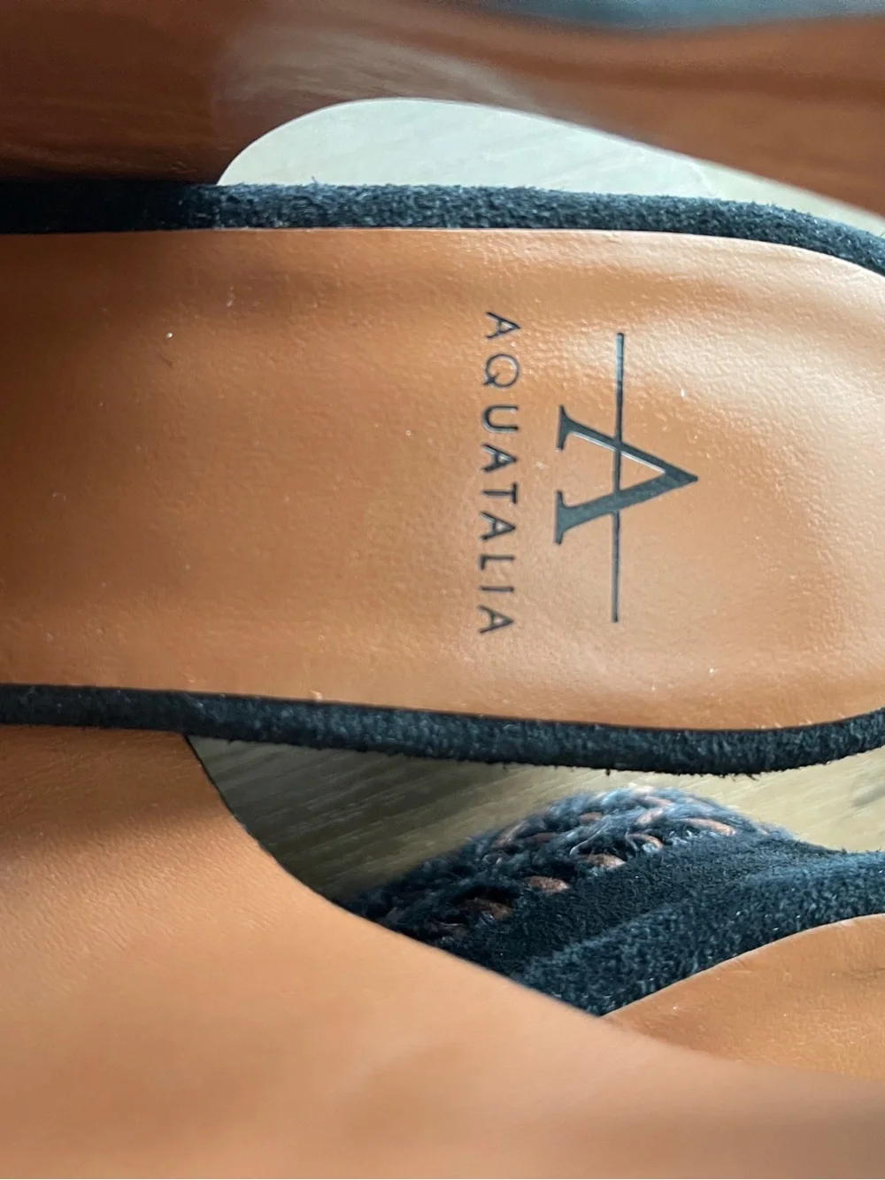 Aquatalia Black Suede Crisscross Slingback Wedge Sandals